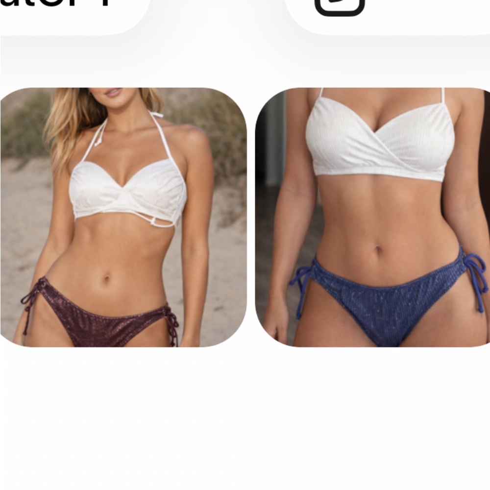 PINK Victoria's Secret White and Blue Bikini Set.  2 bottoms, 1 top.